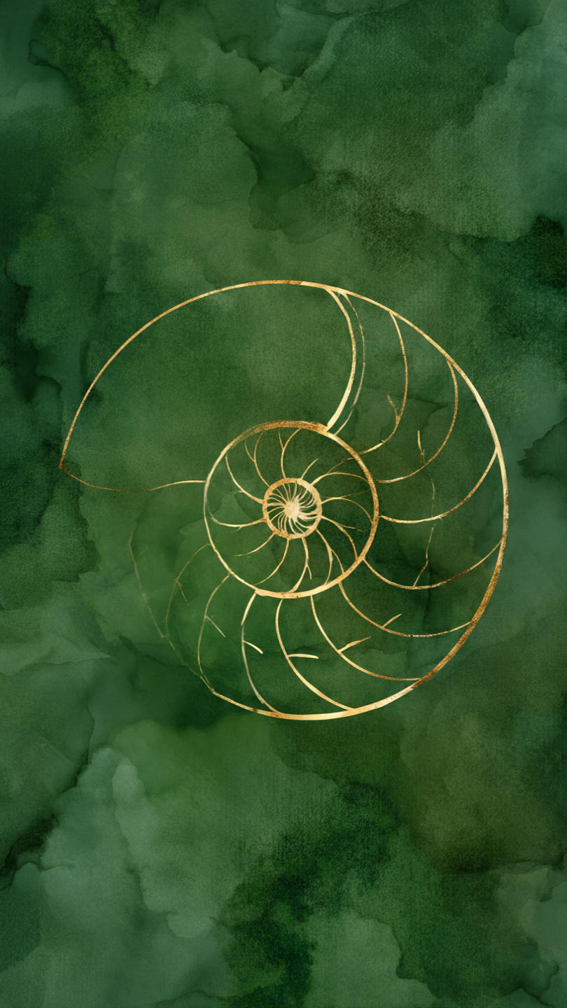 Goldene Nautilus auf grünem Grund